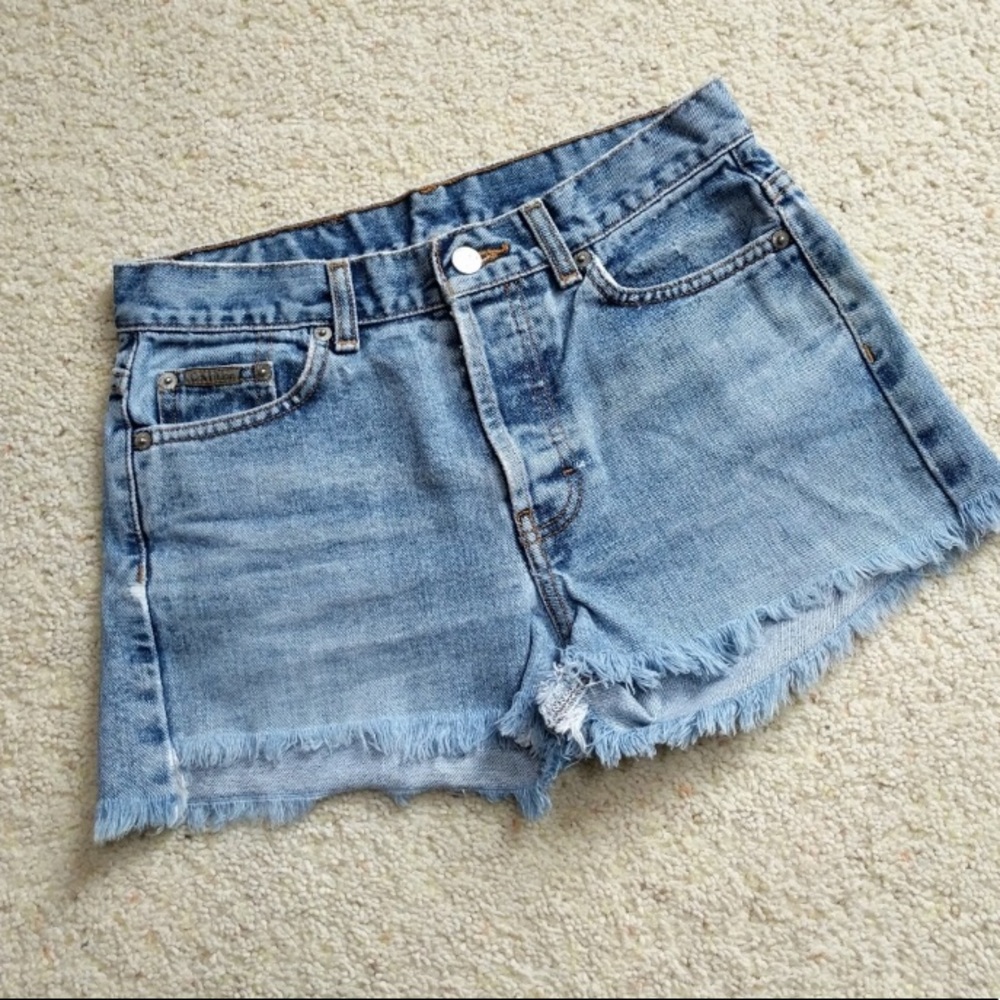 Calvin Klein High Waisted Raw Hem Jean Shorts